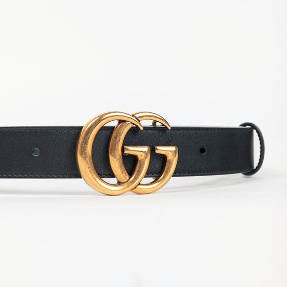 Gucci GG Marmont Black Leather Thin Belt - Picture 3 of 4